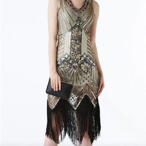 1920s Vintage Style Flapper Dress - Black and Gold